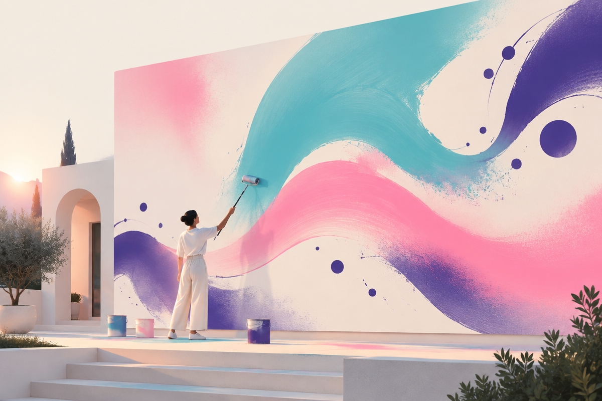 Abstract illustration of a blank canvas being painted with glowing brushstrokes, representing a new surface for branded experiences